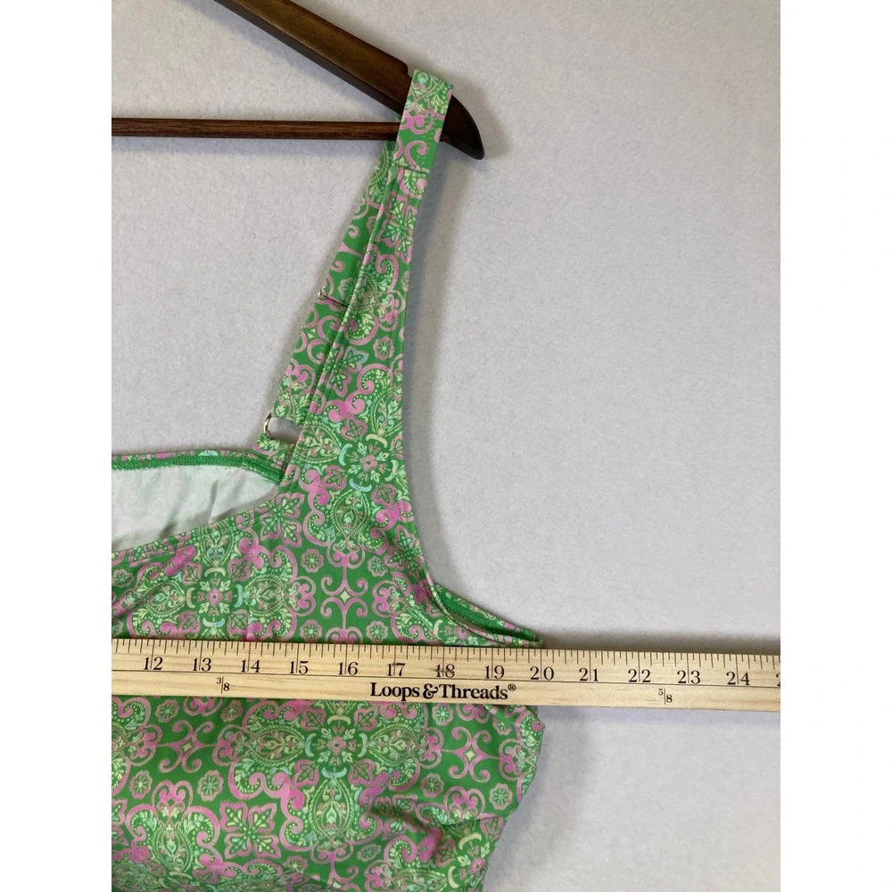 Boho Preppy Susan‎ Graver Womens 28W Green Pink Paisley Scalloped Tankini Top